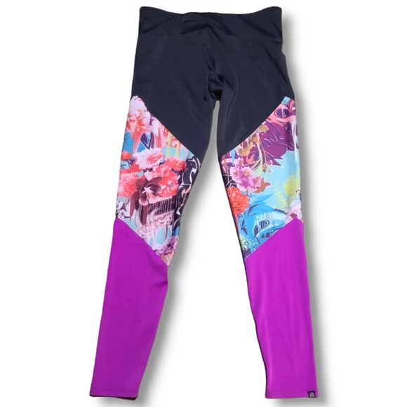 Onzie Full-length Floral Color Block Leggings Size M/L - Picture 3 of 7